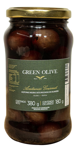 Aceitunas Negras Descarozadas Green Olive N°00 En Salmuera 180g Vidrio