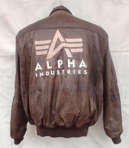 Chaqueta Cuero Usada Alpha Color Café Talla L Hombre 