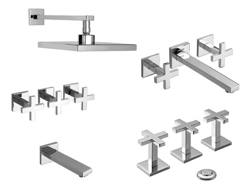 Combo Griferia Baño Piazza Unique Cruz Lavatorio Bidet Ducha