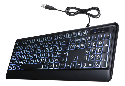 Teclado Con Cable Retroiluminado De Gran Tamaño Y Letras Gra