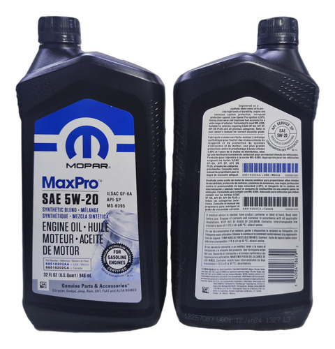 Aceite Motor 5w20 Grand Cherokee 2011 2012 2013 2014 2015 20