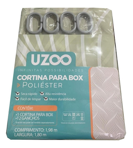 Cortina Box Poliéster 198cmx180cm Ondas Cinza Colorful 