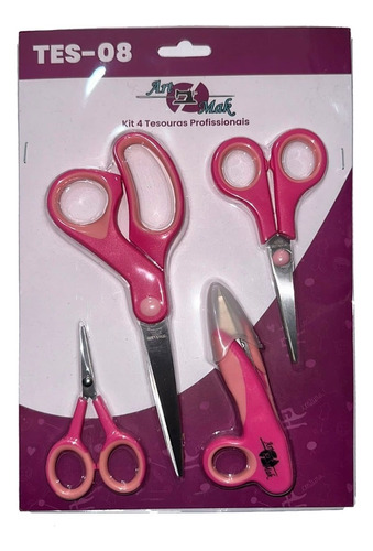 Kit 4 Tesouras Costura Profissionais 4' 5' 5' 8' Rosa Artmak