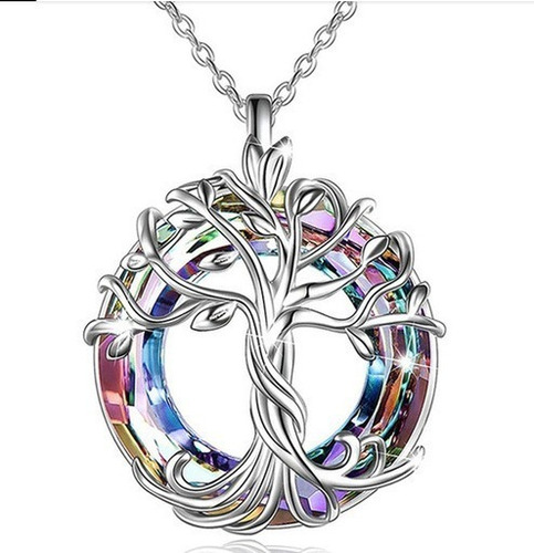 Collar De Mujer Árbol De La Vida, Cristal Purpura, Importado