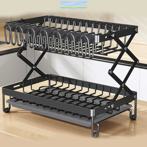 Escurridor De Platos De 2 Niveles Plegable Con Bandejas