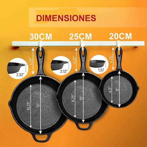 Sartenes De Hierro Fundido Juego De Sartenes 3 Piezas