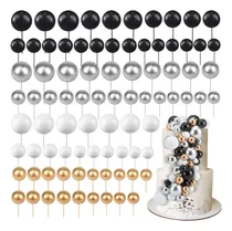 Comprar Kit De Cake Toppers Negro Plateado Y Dorado 5 Tamaños 108pz