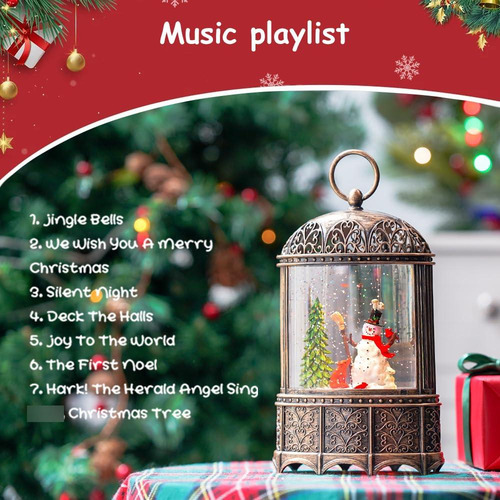 Linterna De Nieve Navidad 28 Cm Luces Musicales Usb Regalos