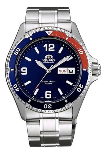 Reloj Orient Faa02009d Hombre Automático Diver 200m Color de la malla Plateado Color del bisel Azul y Rojo Color del fondo Azul