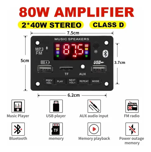 Modulo Módulo Mp3 Bluetooth 5.0 Amplificador 2x40w Radio Fm