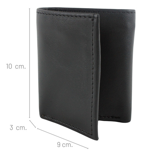 Cartera Triple Premium Hombre Cierre Interno Piel Genuina Negro