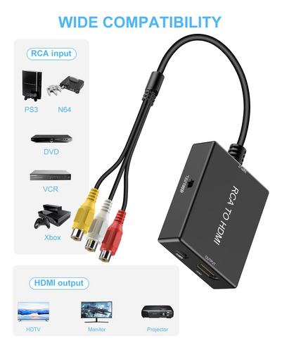 Convertidor Adaptador Rca Hdmi, Convertidor Av Hdmi Cab...