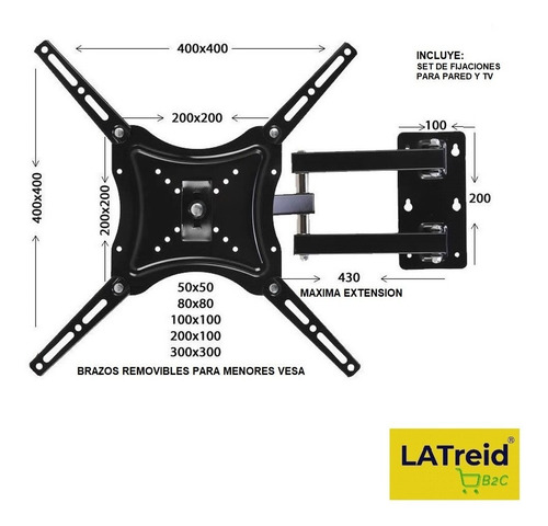 Imagen 4 de 8 de Soporte De Pared Para Tv/monitor Led/lcd De 14 A 55 Negro
