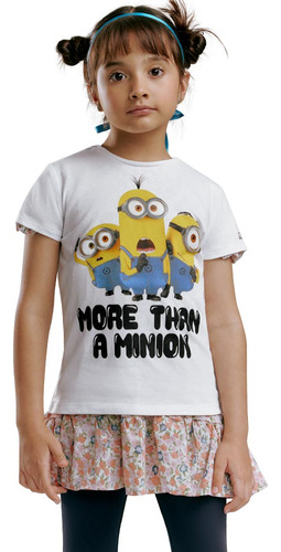 Playera Minion Estampada Blanco 2310 Manga Corta Para Niña