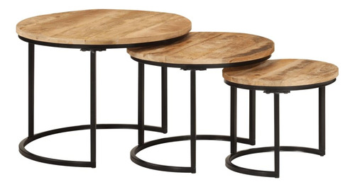 Vidaxl Solid Rough Mango Wood Nesting Tables 3 Pcs Set Of
