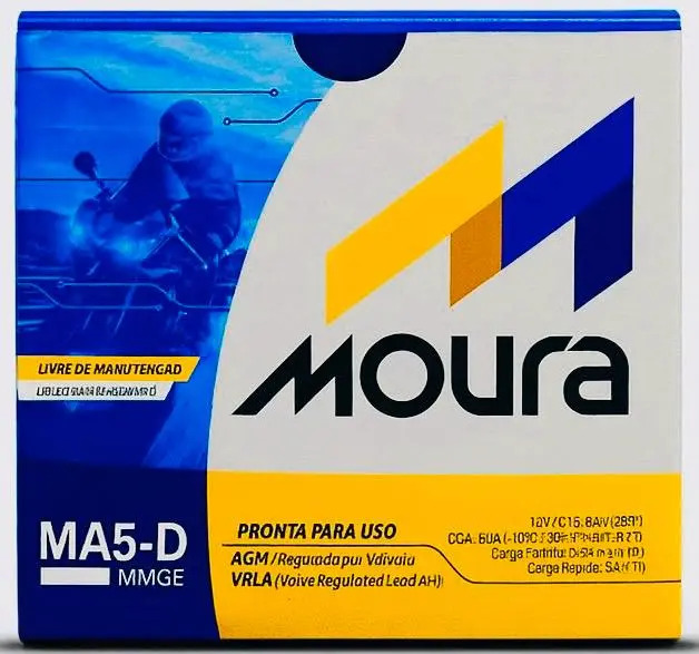 Bateria De Moto Moura Ma5d 5 Amper 5ah Honda Titan Fan Biz Bros Start 125 150 160 - Xre 190 - Crf 230 250 - Scooter Pcx Elite Sh / Yamaha Fazer Factor 125 150 Fz15 Ybr Scooter Fluo 125 N-max 160