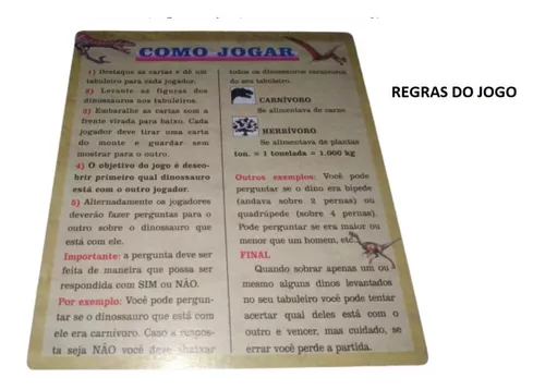 Card Game Dinossauro 20 Cards + Jogo Memória Rex Raciocinio - Pmbi - Jogos  de Memória e Conhecimento - Magazine Luiza
