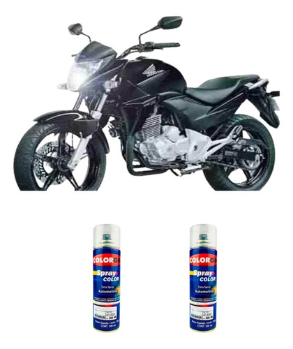 Tinta Spray Automotiva Honda Motos Preto Liso + Verniz 300ml