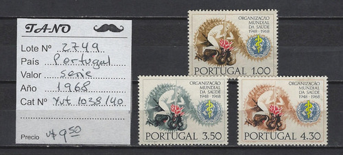 Lote2749 Portugal Serie Año 1968 Yvert# 1038-40 Nuevas