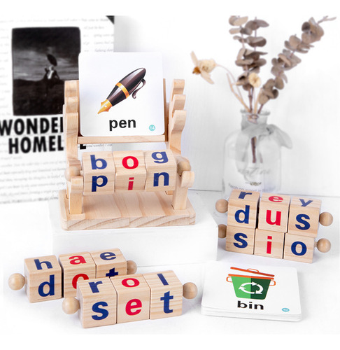 Bloques De Lectura De Madera De Alphabet Learning Toys Para