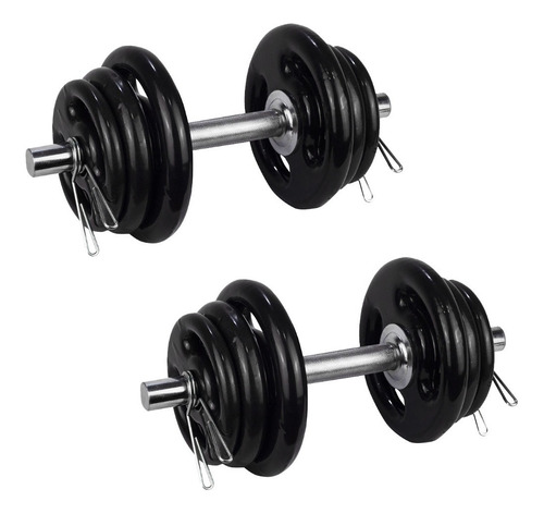 Imagem 1 de 7 de 2 Halteres 40cm+24kg Anilhas Emborrachadas 4x3kg 4x2kg 4x1kg
