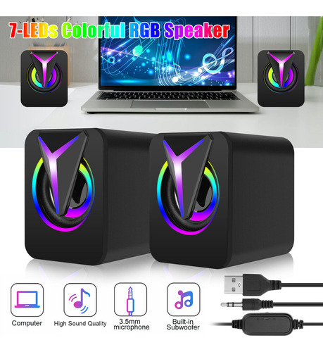Altavoces de ordenador con cable USB mini USB RGB de 3,5 mm, graves estéreo para PC, portátil y escritorio