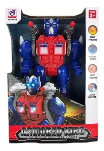 Robot Juguete Camina Luz Sonido Lanza Dardos Armored King Color Rojo - Azul