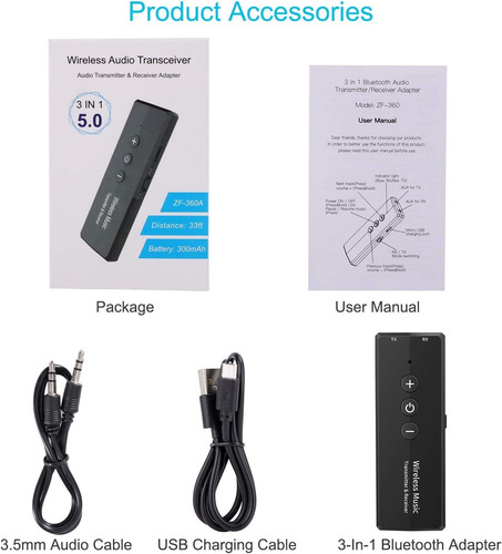 Transr 5 0 Adaptador Inalámbrico Portátil 3 En 1 Tr...