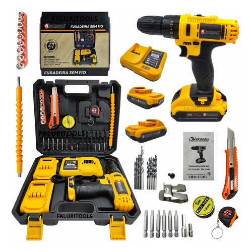 Parafusadeira Furadeira Simila Dewalt 25v Bivolt 02 Baterias Cor Amarelo Frequência 50/60 Nakasaki