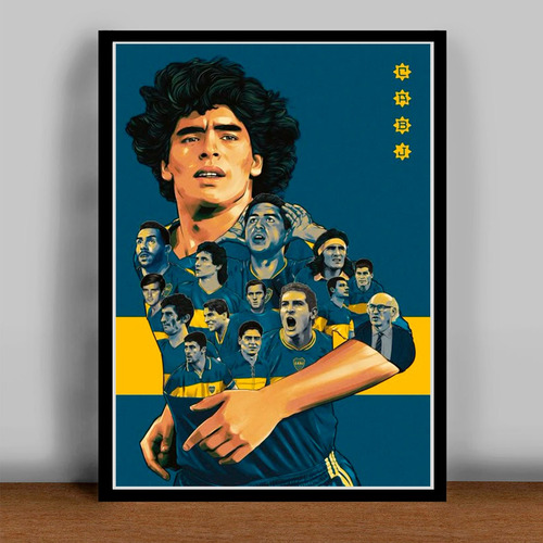 Cuadro Idolos Boca Juniors 30x42cm Listo P Colgar - Negro
