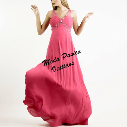 Vestido Fucsia De Gasa Bordado 15 Años Bodas Moda Pasion