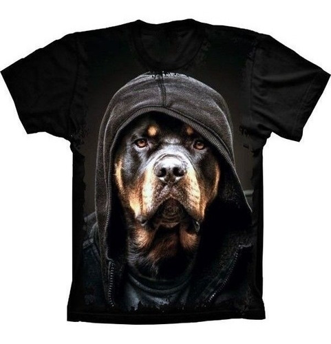 Camiseta Estilosa 3d Animais - Rottweiler Com Toca Malandro