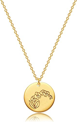 Osiana Gold Birth Flower Necklace For Women Coin Disc 12