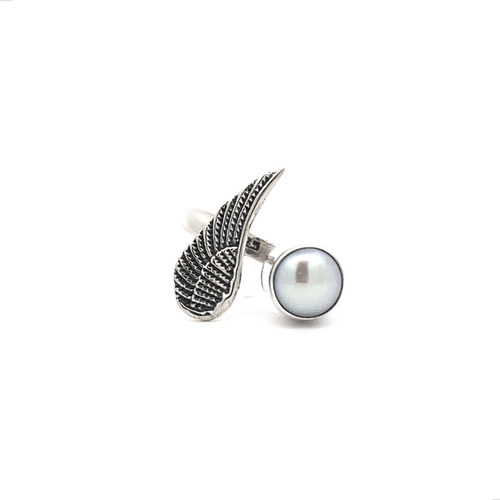 Imagen 2 de 9 de Anillo Ala De Plata .925 Y Perla Angel Mujer Agálea Joyeria