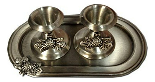 1 X Judaica Shabat Candelabros Estaño Con La Bandeja.