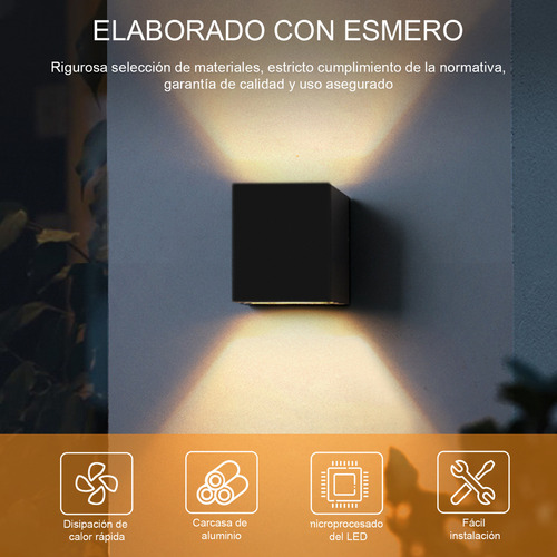 Doremama 12W Luz De Pared Luz Arbotante Led Pared Uso Exterior 3000K Luz Amarilla Cálida Moderno Iluminación Lámpara, Negro