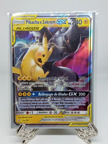 Pikachu E Zekrom GX Pokémon Carta Em Português 33/181 - Lista Kids