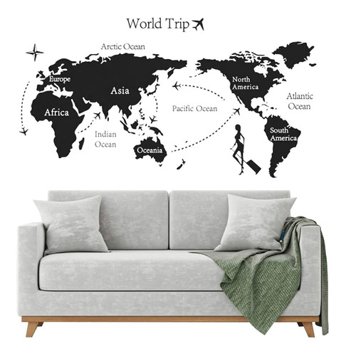 Vinilo Pared Mapa Mundi Mundo Continentes Adhesivo 80x140 Ax