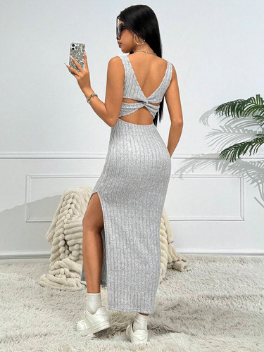 Shein Vestido Espalda Nudo Mujer Importado Elegante Invierno