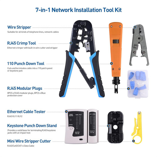 Kit De Herramientas De Red 7 En 1 Con Crimpado Ethernet