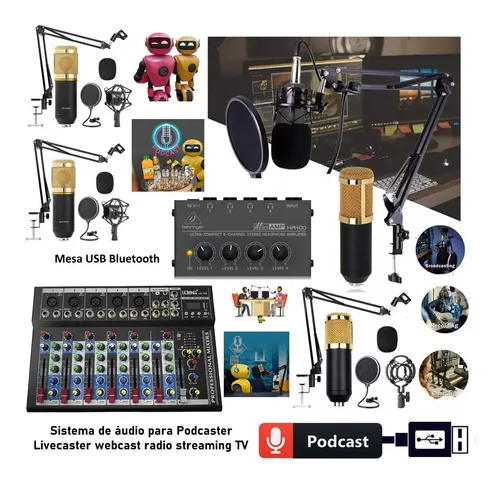 Placa De Som Profissional De Microfone Usb Port Studio Pc