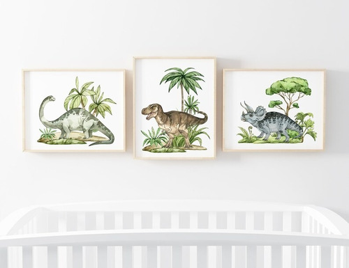 Kit 3 Quadros Decoração  Infantil Parque Dos Dinossauros