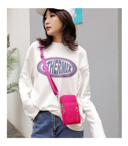 Bolsa Impermeable Para Celular Cartera Hombro Mujeres Color Fucsia Diseño De La Tela Lienzo