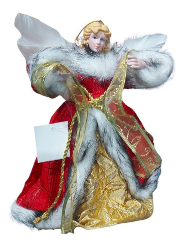 Angel Artesanal Rojo Y Oro 28 Cm #31024 - Sheshu Navidad