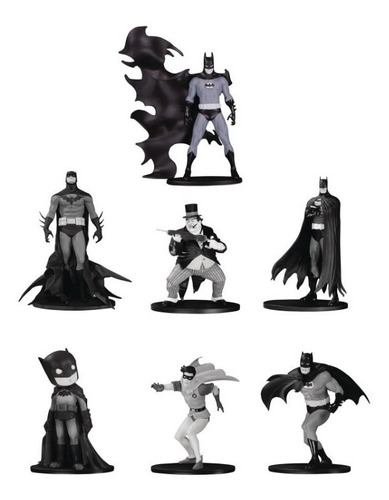 Batman Black And White 7 Set Mini Figures Statues Serie 4 Dc