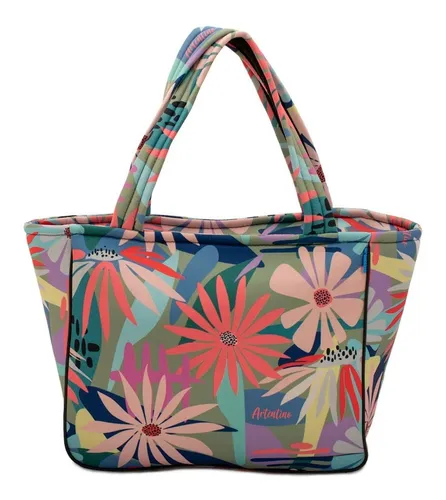 Cartera Bolso Tote Gigante Neoprene Cierre Tropical Mujer