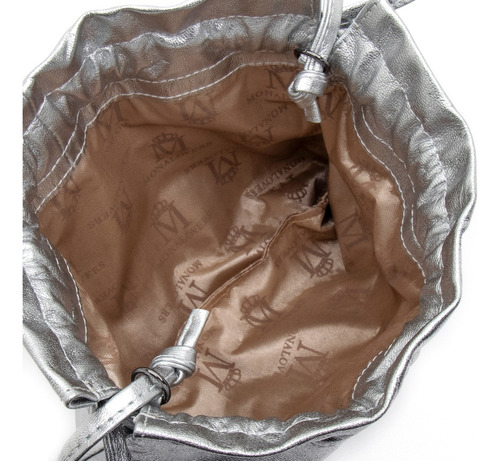 Bolsa Bucket Elegante Noite Balada Leve Compacta Cor Prateado Correia De Ombro Prateada Desenho Do Tecido Lisa
