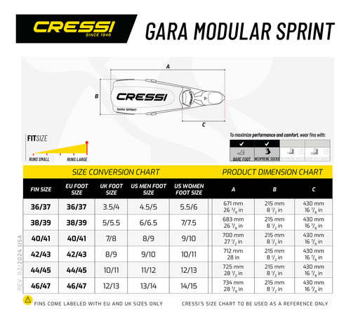 Aleta Cressi Gara Turbo Sprint Buceo Negro 30/31 Mx