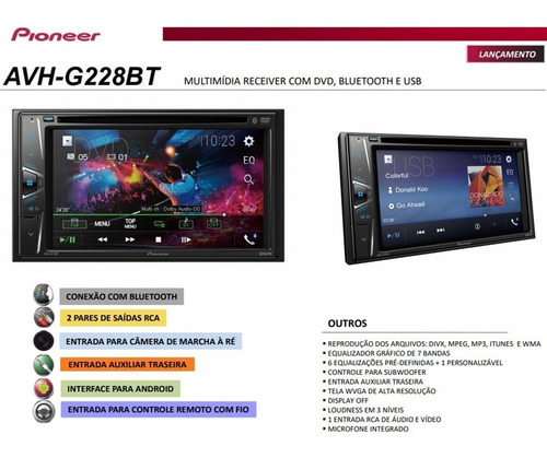 Imagem 3 de 6 de Dvd Player Pioneer Avh-g228bt 6,2 Pol 2din Bt Usb Fm