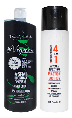 Imagem 1 de 6 de Semi Definitiva Vegano Tróia Hair + Selagem Qatar 2x1litro